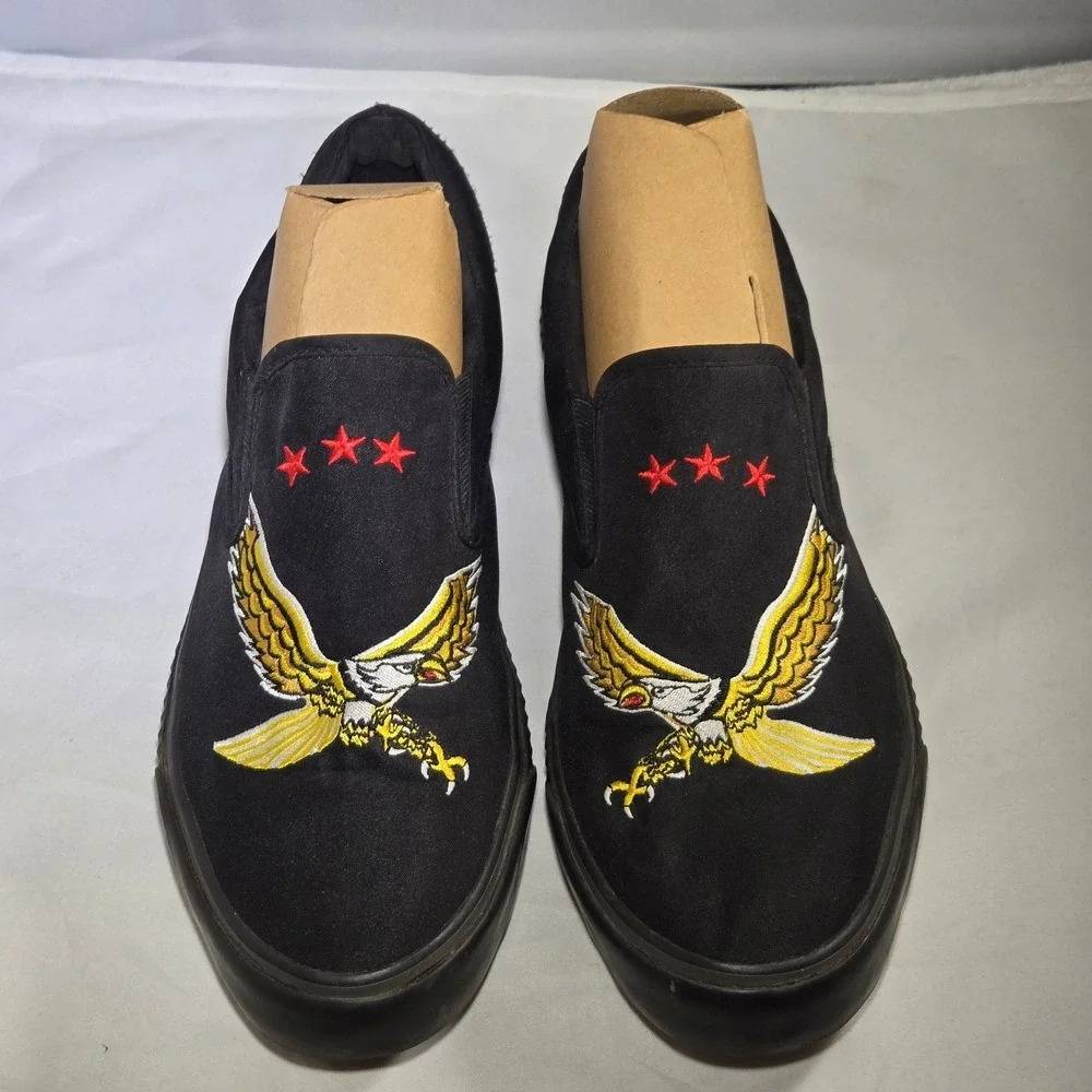 DIESEL Vansis Shoes Womens 9.5 Slip‎ On Black Eagle Embroidered Rare
